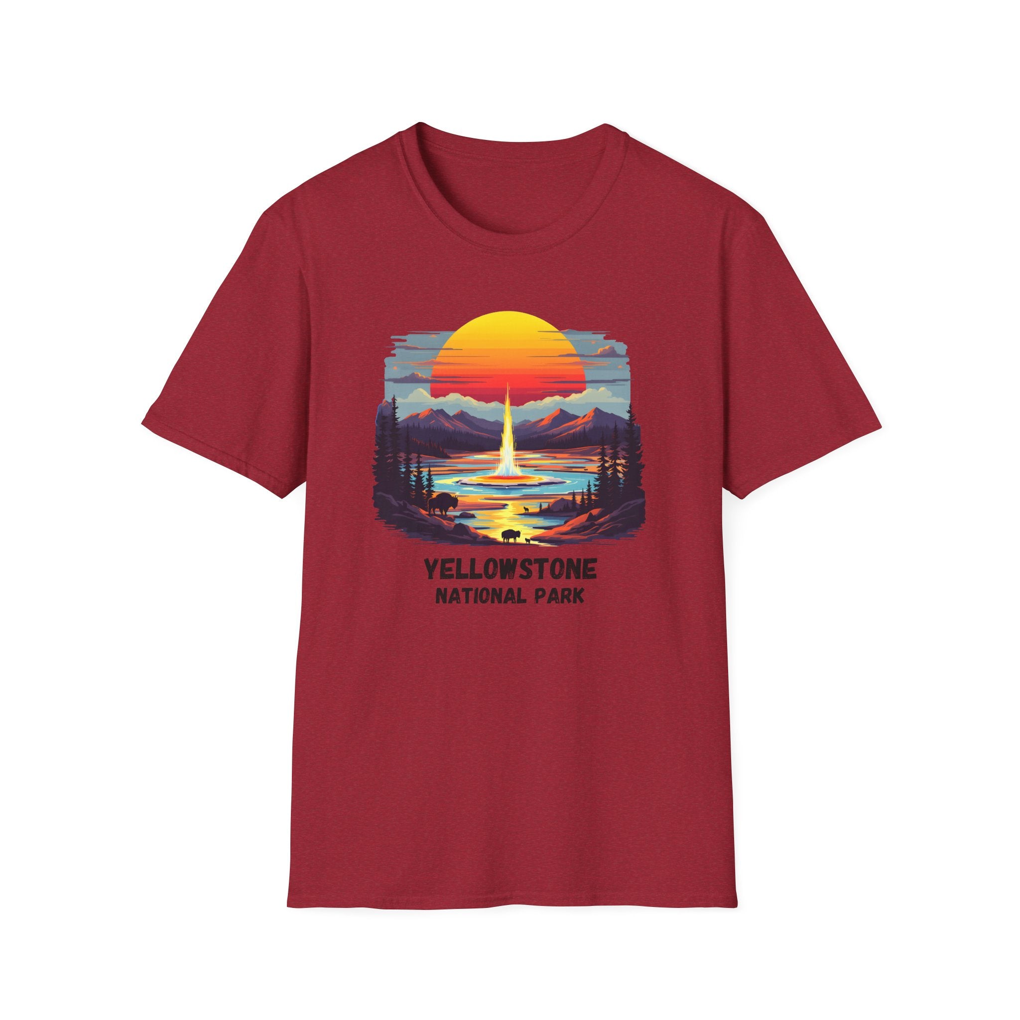 Yellowstone National Park T-Shirt — Retro Geyser Sunset Outdoor Tee