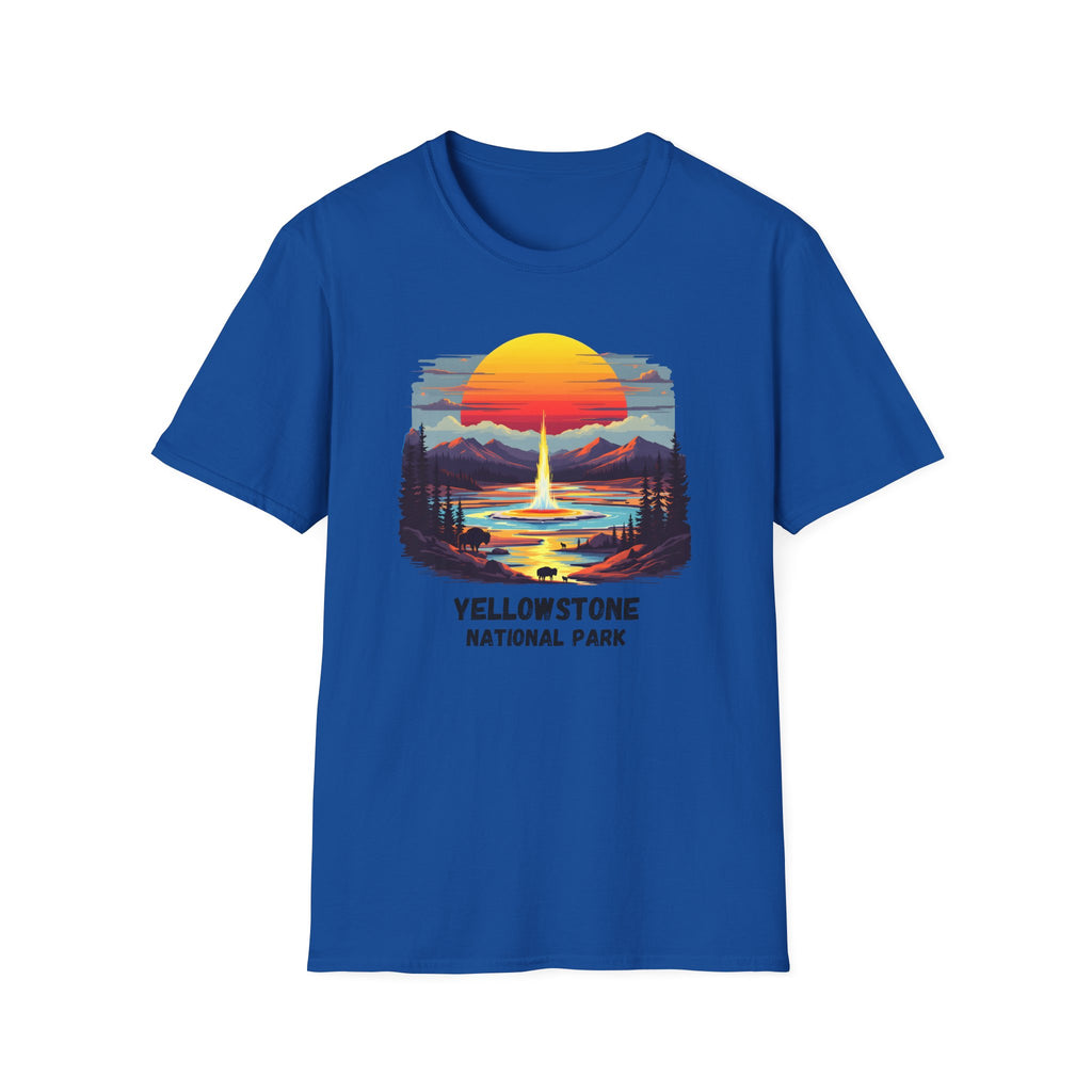 Yellowstone National Park T-Shirt — Retro Geyser Sunset Outdoor Tee
