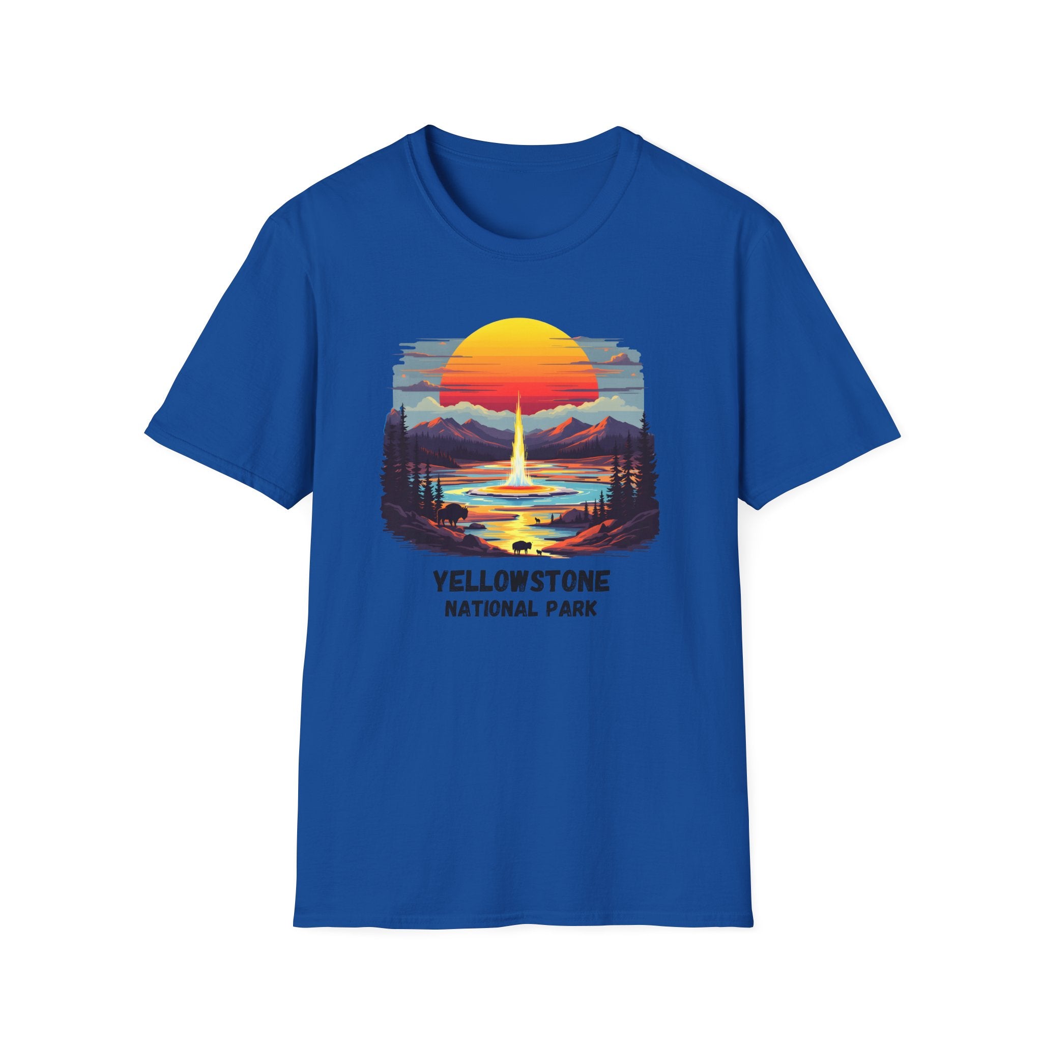 Yellowstone National Park T-Shirt — Retro Geyser Sunset Outdoor Tee