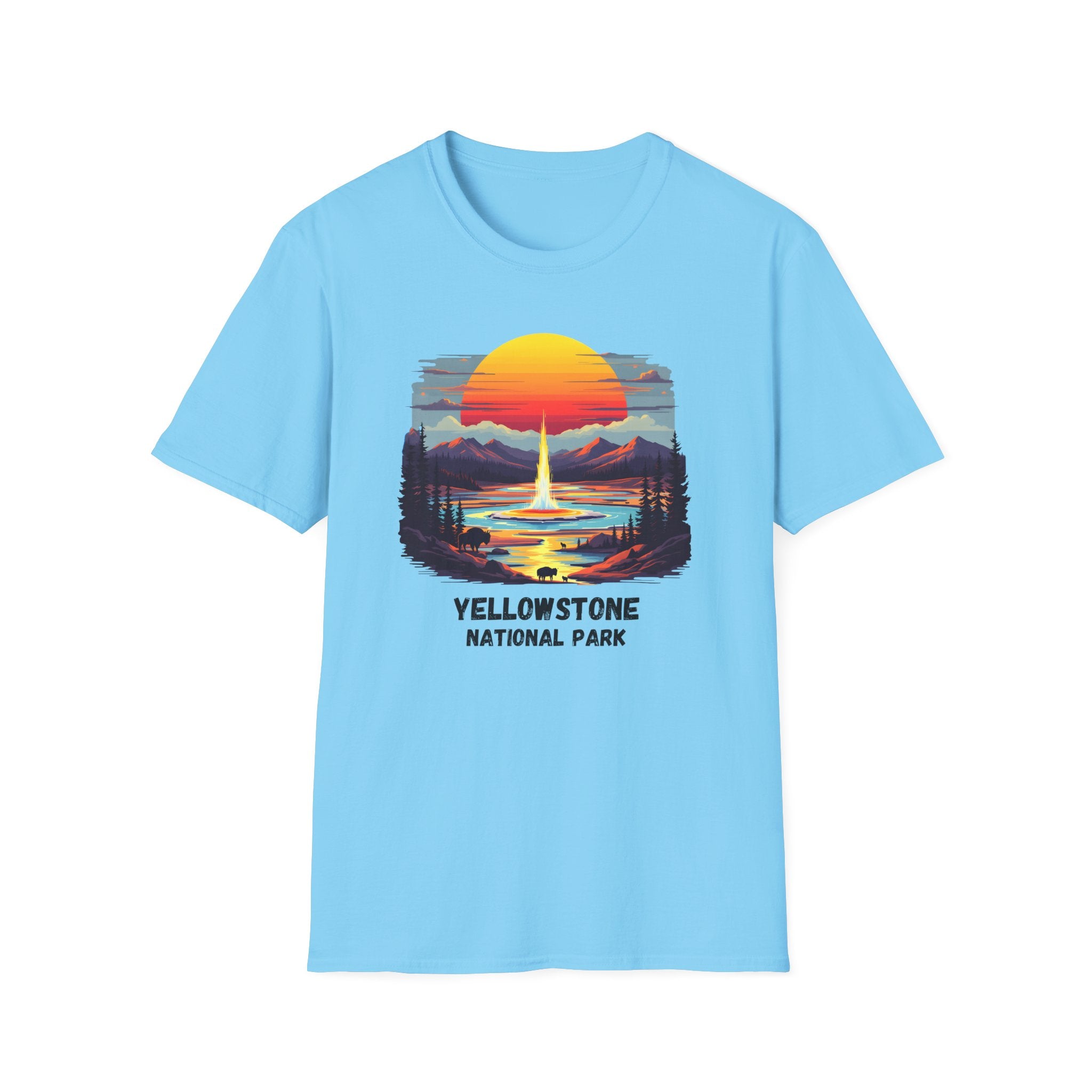 Yellowstone National Park T-Shirt — Retro Geyser Sunset Outdoor Tee