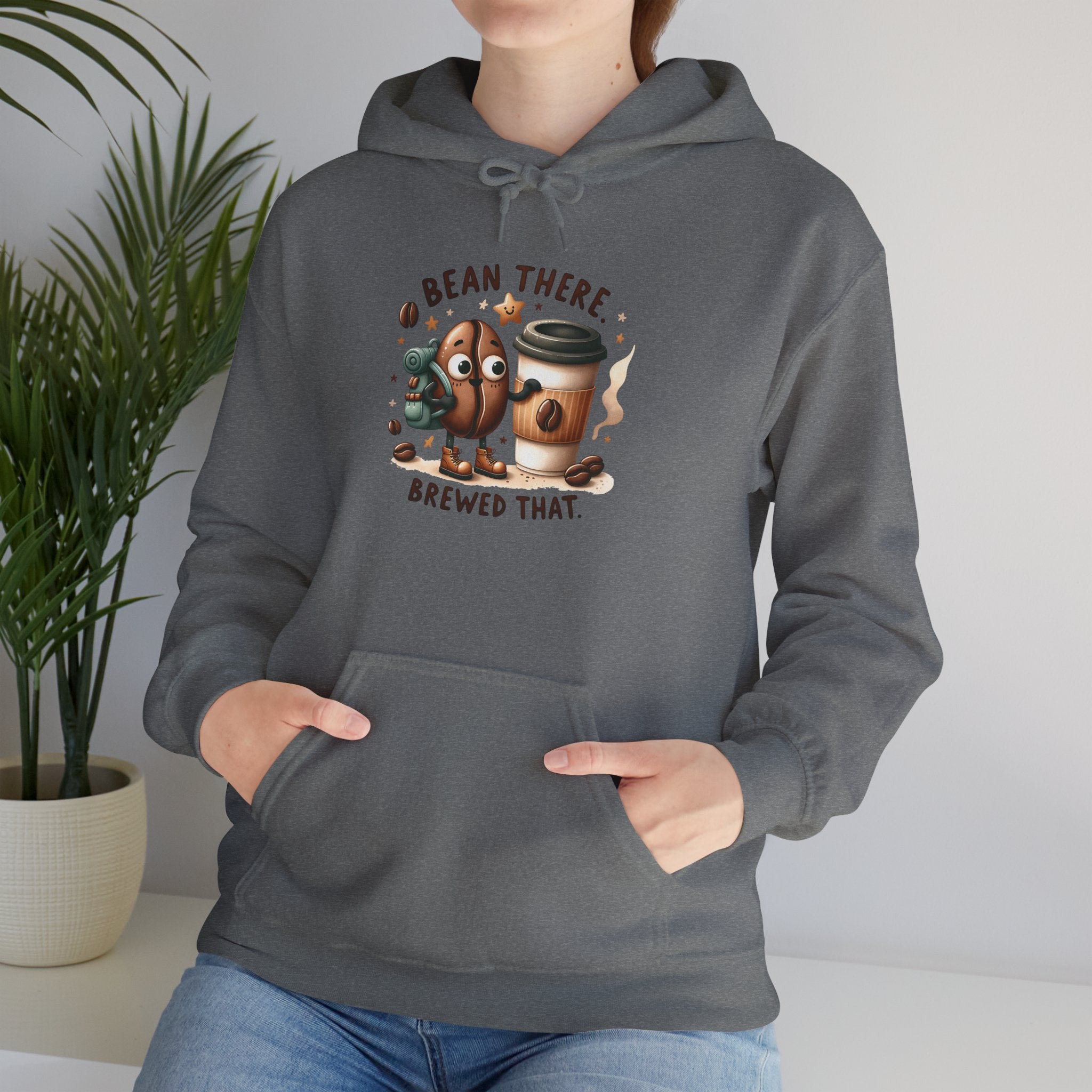 Coffee Hoodie — "Bean There, Brewed That" Cute Coffee Bean Pullover