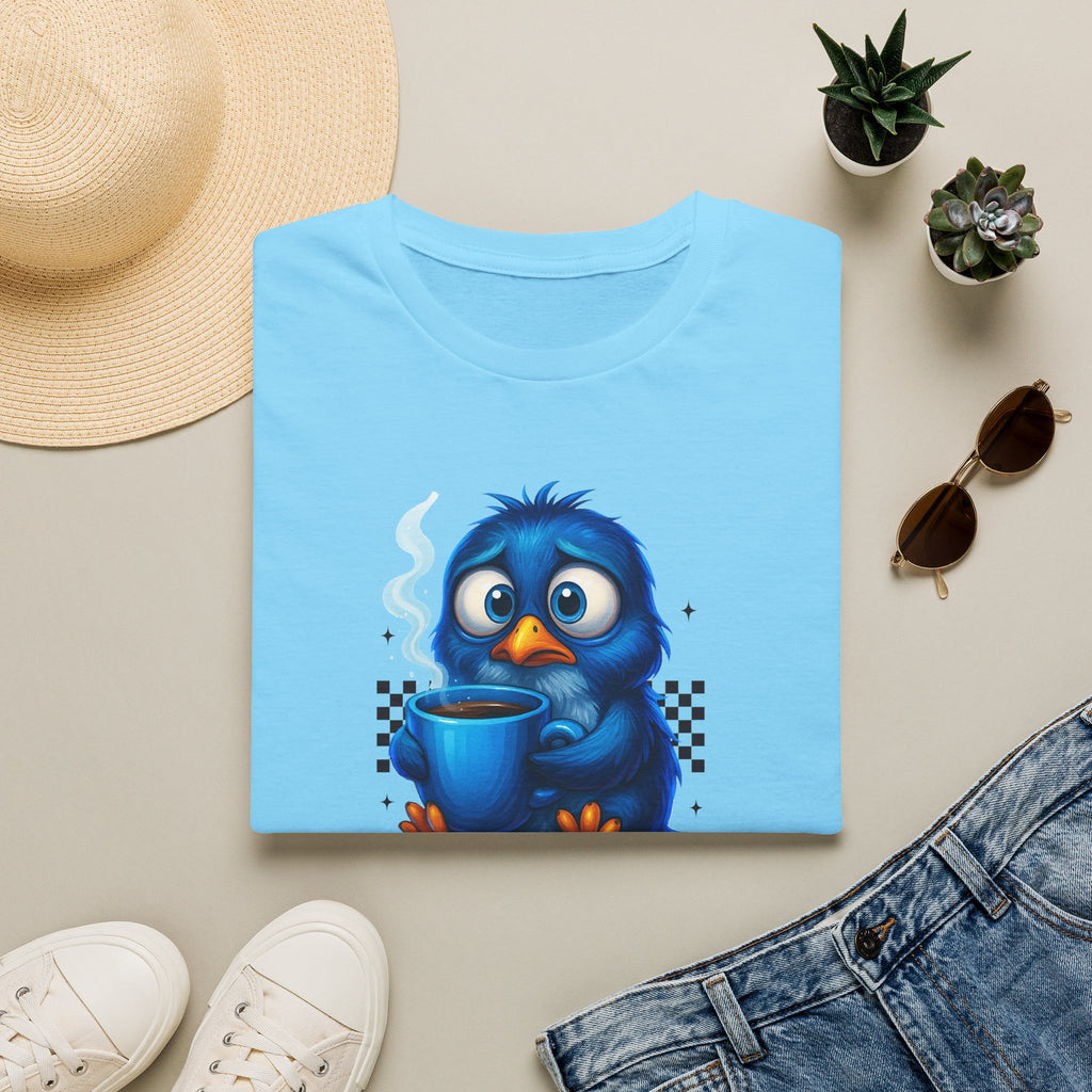Cute Blue Bird 'Coffee First Adult' Graphic Tee — T-Shirt