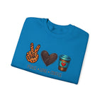Peace • Love • Coffee Sweatshirt — Cozy Coffee Lover Crewneck