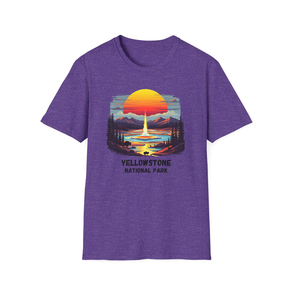 Yellowstone National Park T-Shirt — Retro Geyser Sunset Outdoor Tee