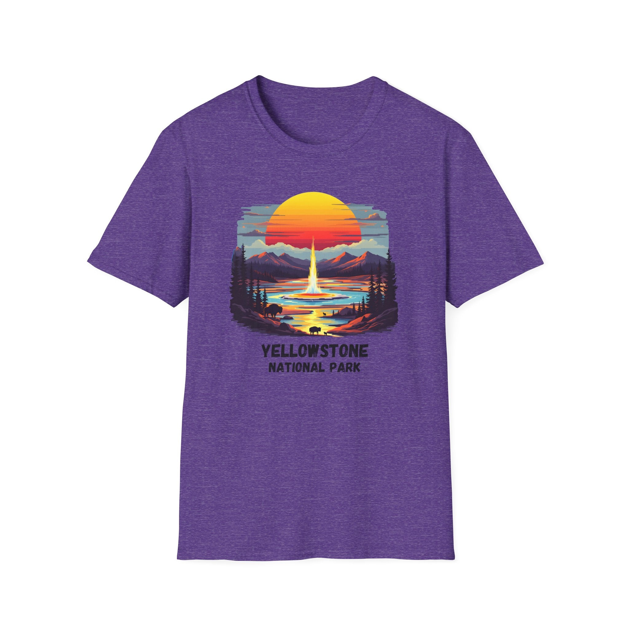 Yellowstone National Park T-Shirt — Retro Geyser Sunset Outdoor Tee