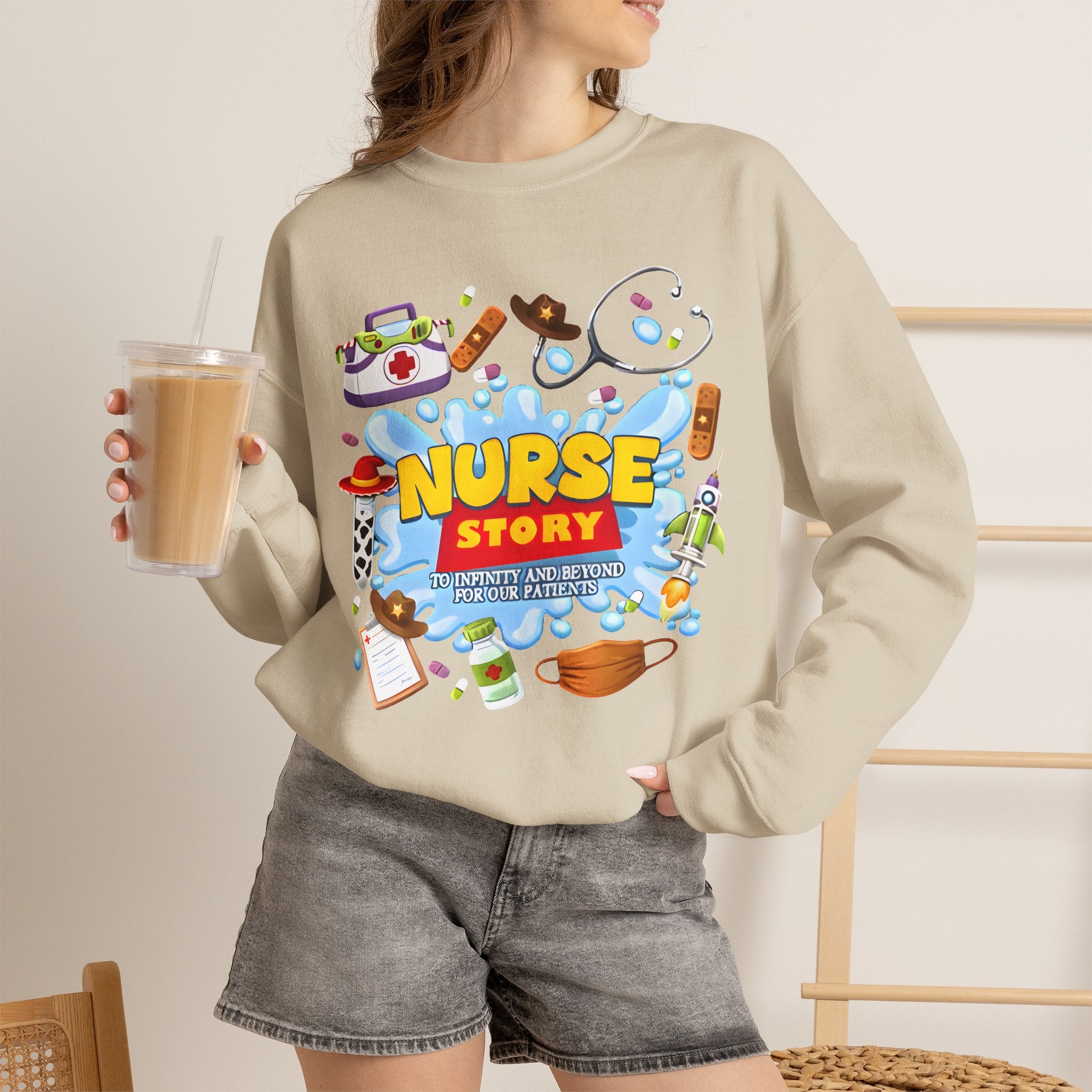 Nurse Story Sweatshirt — Cute Medical Cartoon Crewneck for Nurses