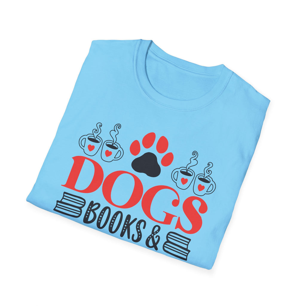 Dogs Books & Coffee T-Shirt (Red) — Dog Lover Reading & Coffee Tee