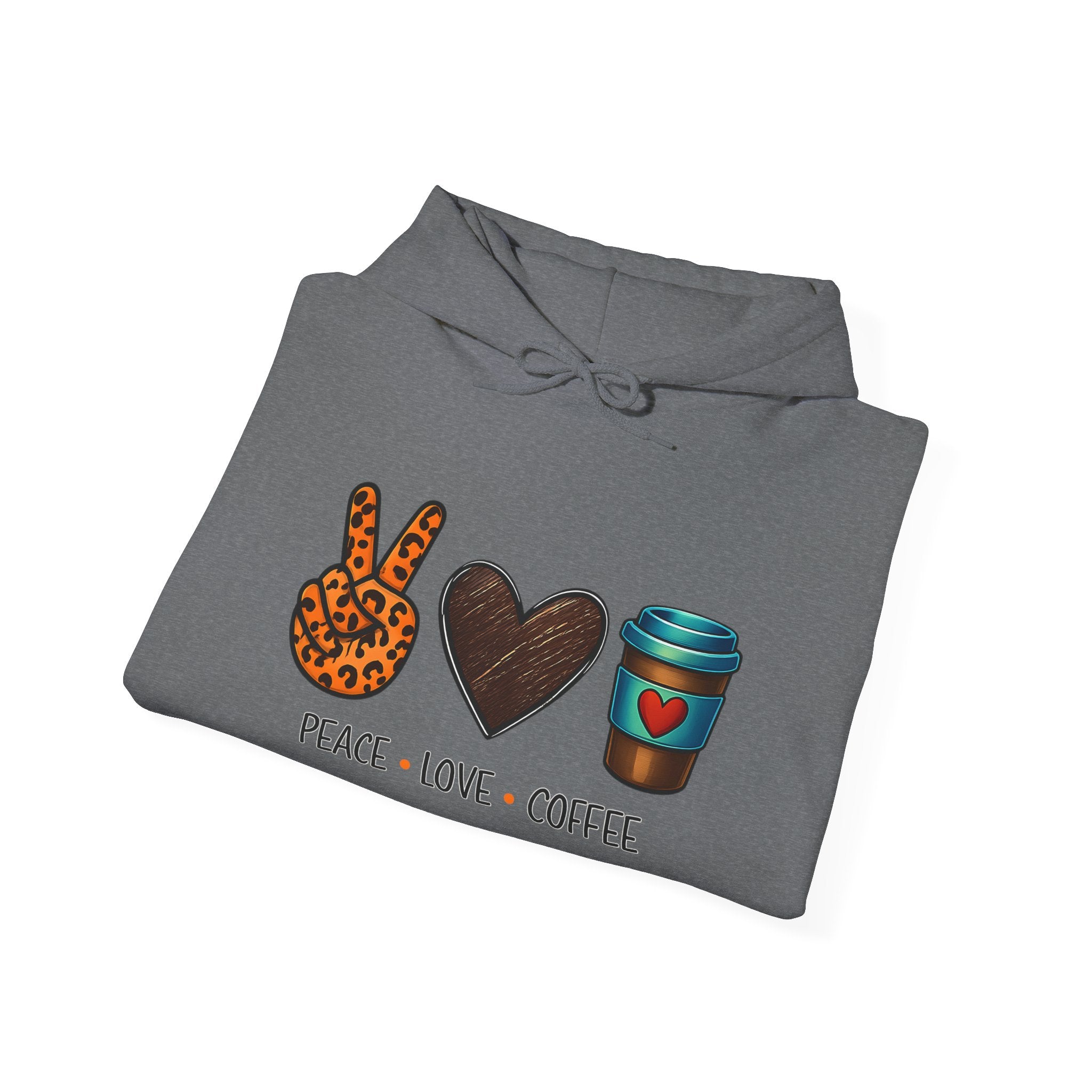 Peace • Love • Coffee Hoodie — Leopard Peace Sign & Coffee Cup Graphic Sweatshirt