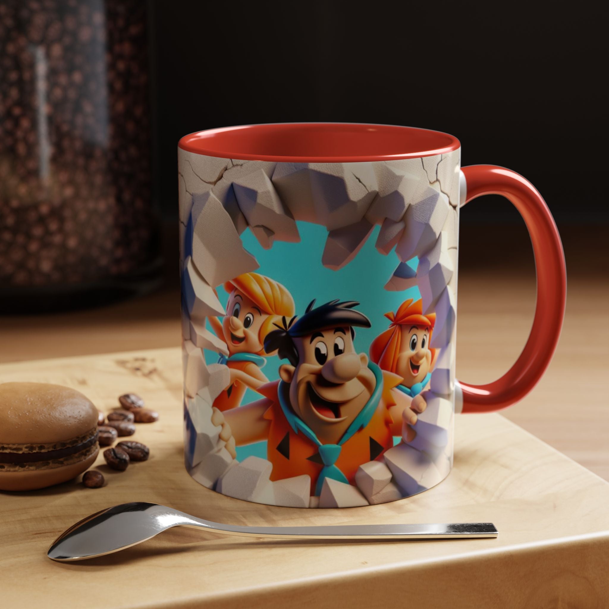 Flintstones "Break Through" Accent Coffee Mug — Retro Cartoon Stone Age Design (11/15 oz)