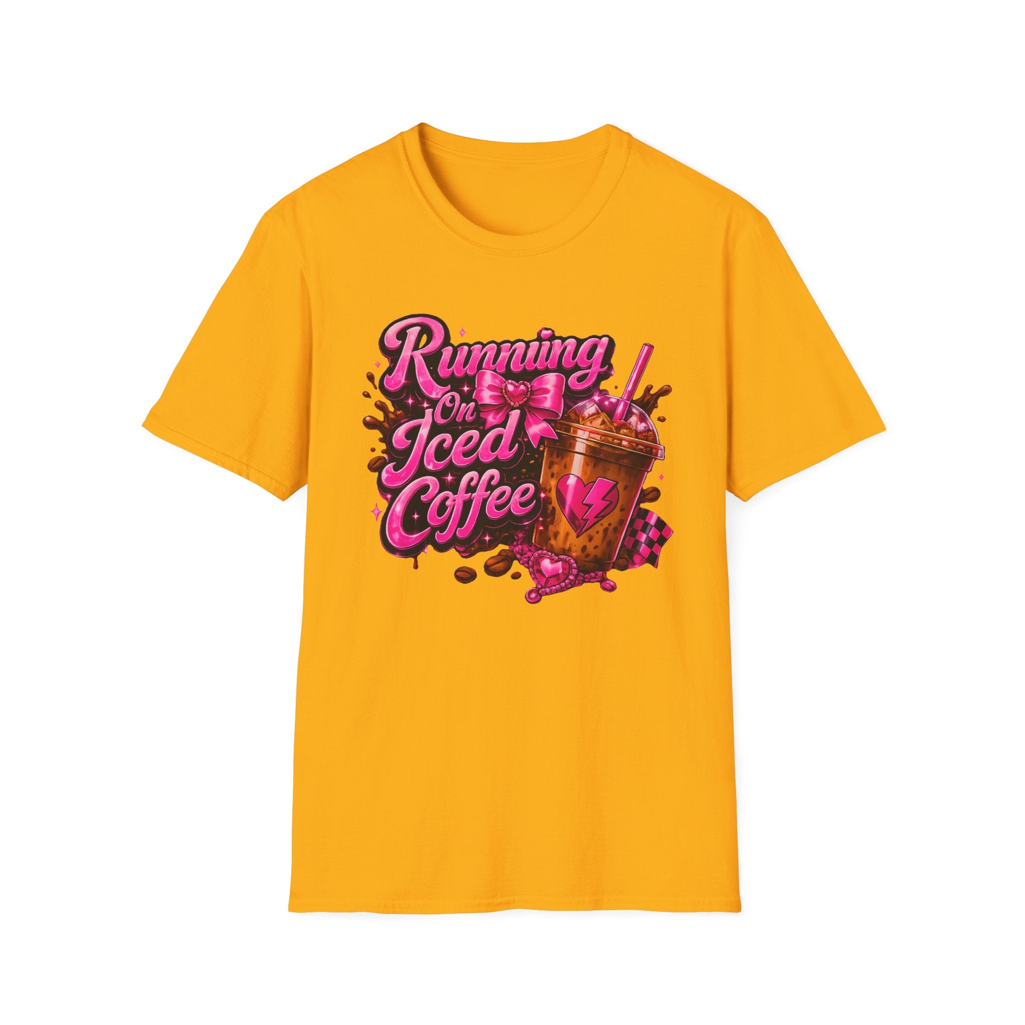 Running on Iced Coffee T-Shirt — Cute Pink Coffee Graphic Tee