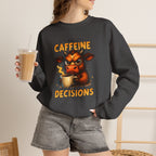 Caffeine-Fueled Cow Sweatshirt — "I Run on Caffeine and Questionable Decisions" Cozy Crewneck