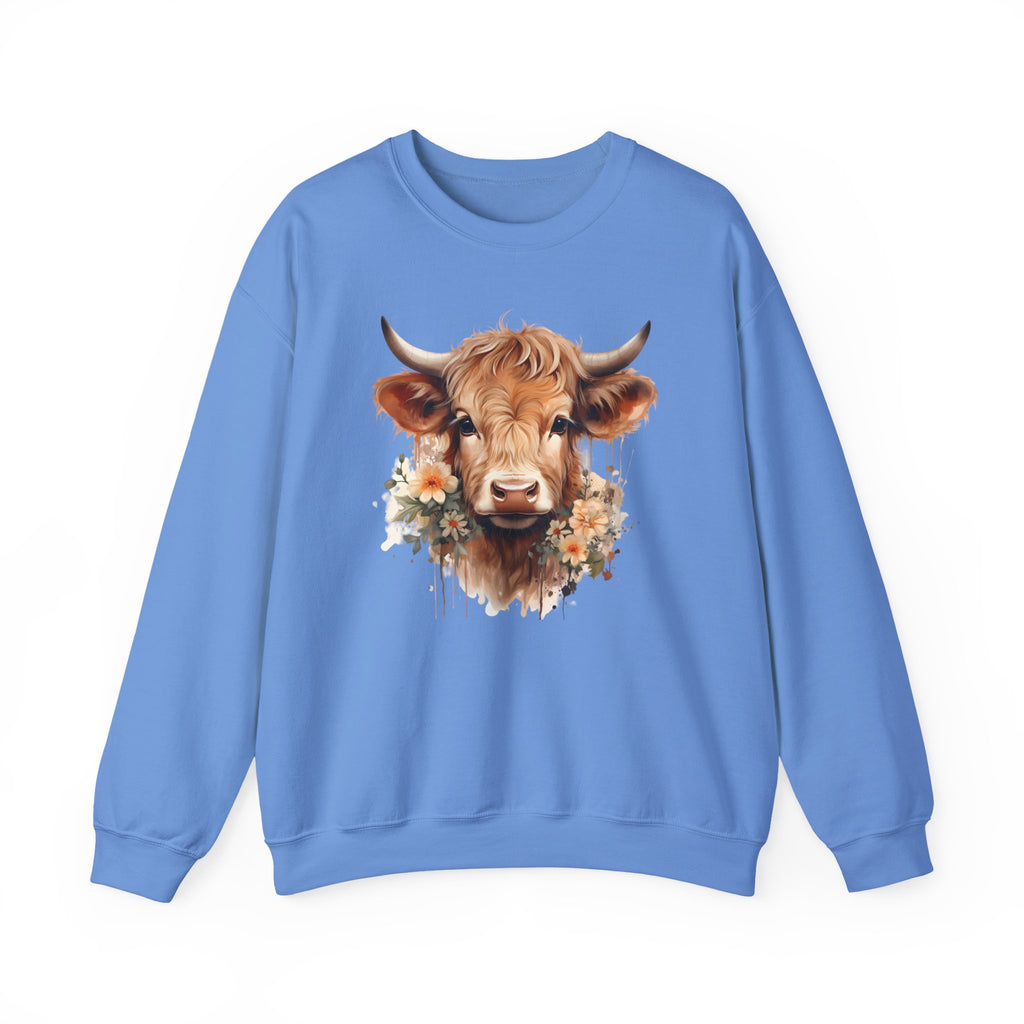 Cow Floral Crewneck Sweatshirt — Cute Cow Face with Daisies