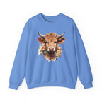Cow Floral Crewneck Sweatshirt — Cute Cow Face with Daisies