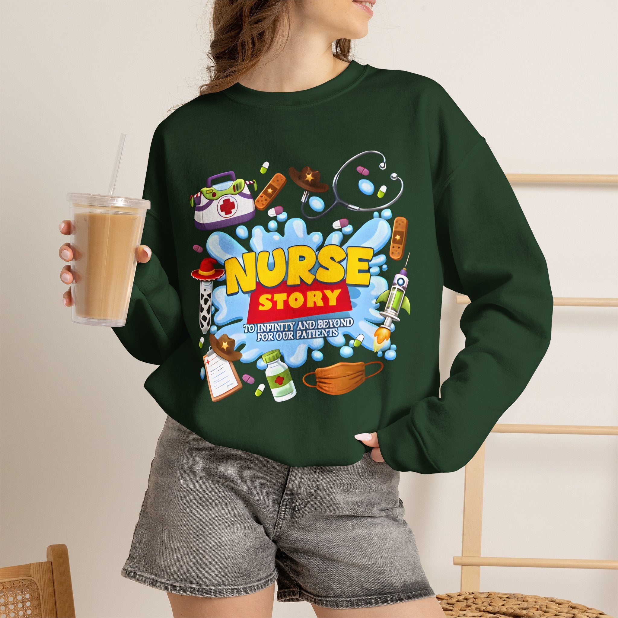 Nurse Story Sweatshirt — Cute Medical Cartoon Crewneck for Nurses