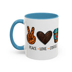 Peace • Love • Coffee Accent Mug — Leopard Peace Sign Coffee Lover Gift