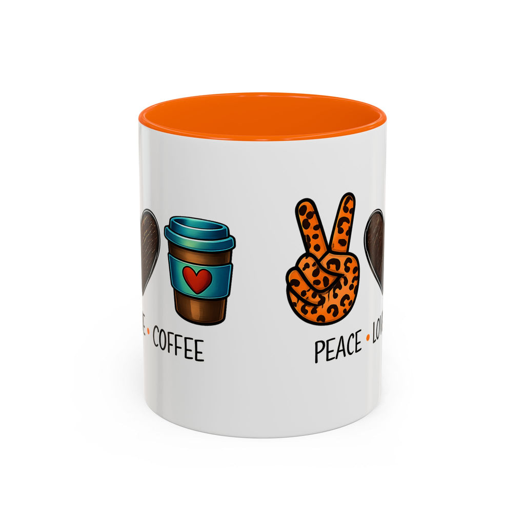 Peace • Love • Coffee Accent Mug — Leopard Peace Sign Coffee Lover Gift
