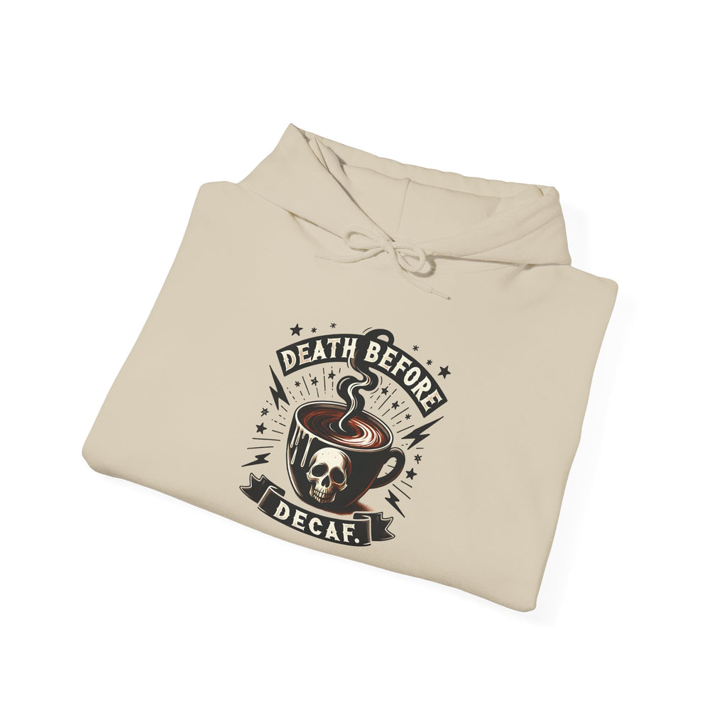 "Death Before Decaf" Coffee Skull Graphic Hoodie