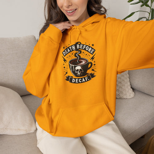 "Death Before Decaf" Coffee Skull Graphic Hoodie