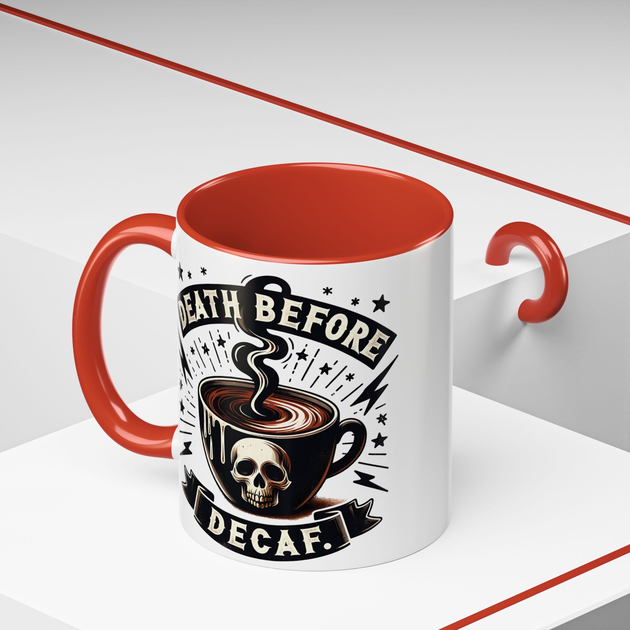 Death Before Decaf Coffee Mug — Skull Coffee Lover Gift (11/15oz)