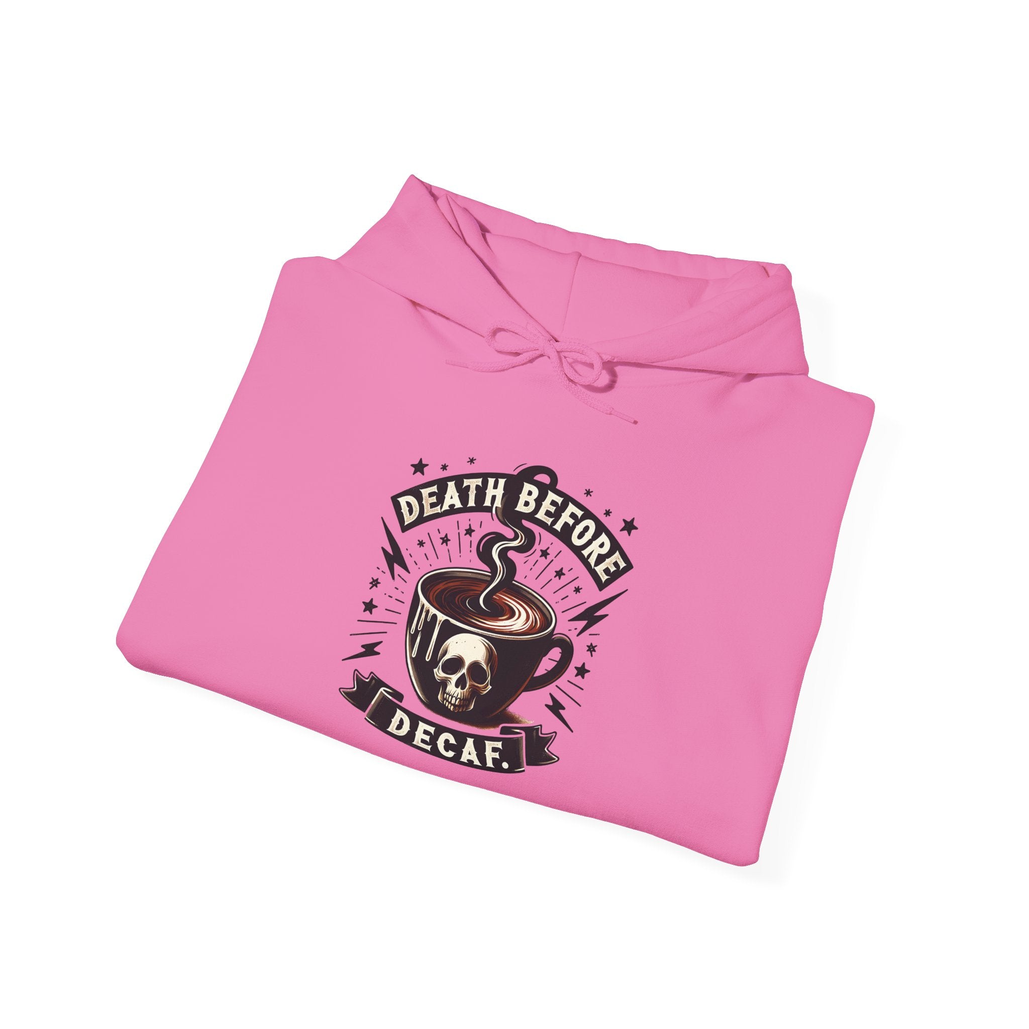 "Death Before Decaf" Coffee Skull Graphic Hoodie