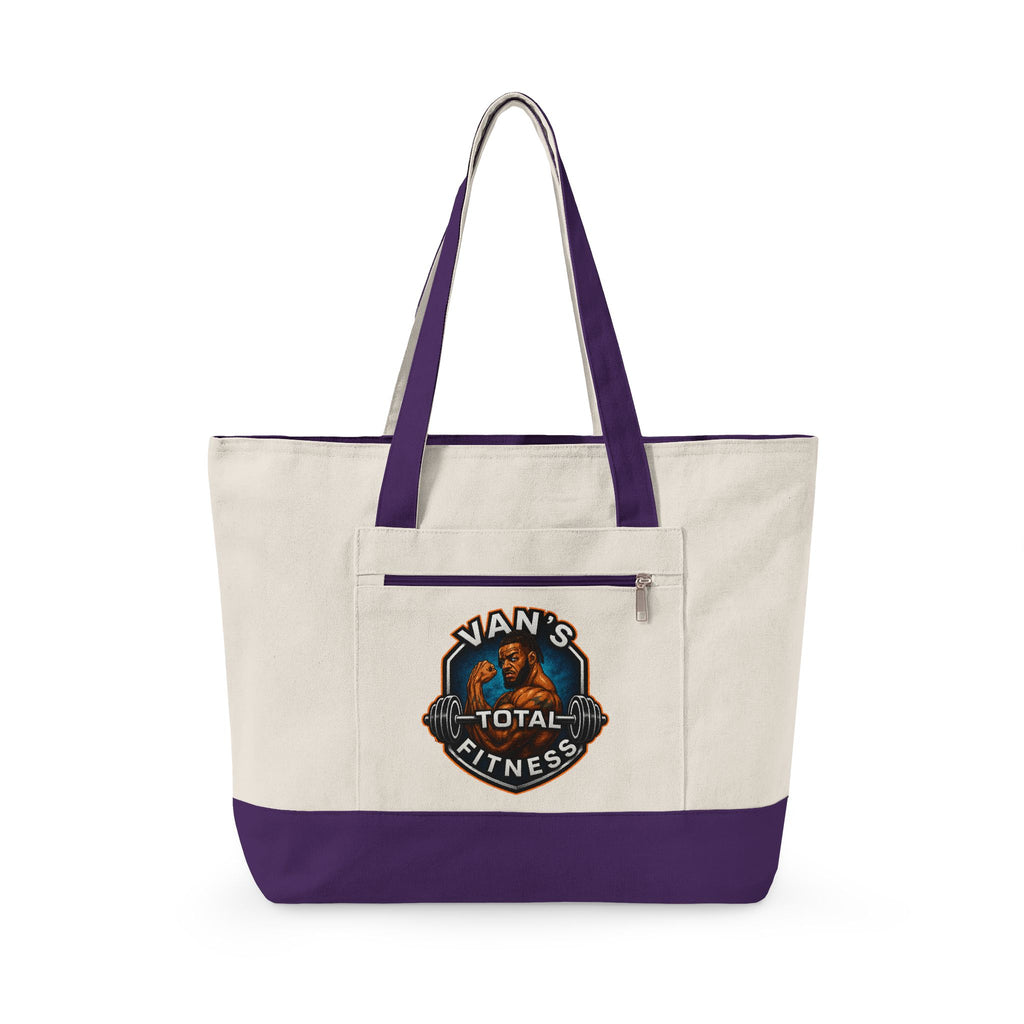 Fitness Logo Canvas Tote Bag — "Van's Total Fitness" Zippered Beach & Gym Tote