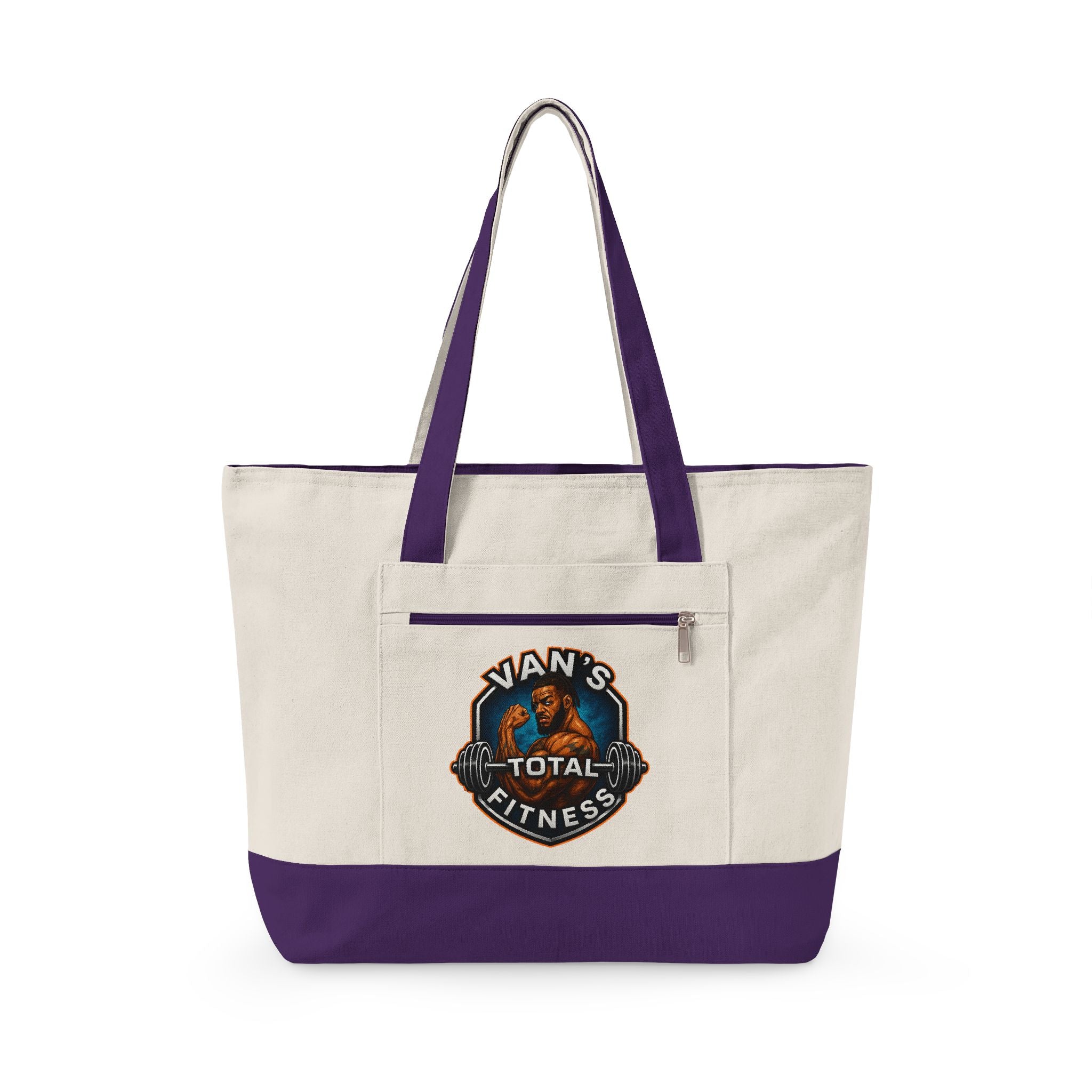 Fitness Logo Canvas Tote Bag — "Van's Total Fitness" Zippered Beach & Gym Tote
