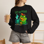 Sip Happens Sweatshirt — Funny Frog Coffee Crewneck
