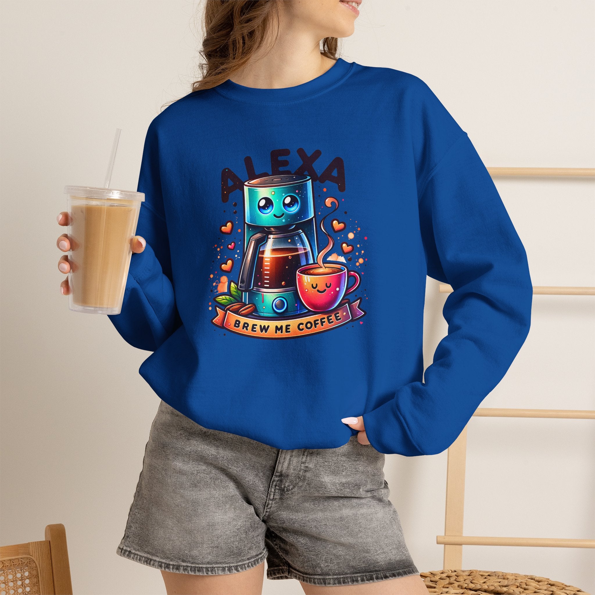 Alexa Coffee Robot Sweatshirt — 'Alexa Brew Me Coffee' Cozy Crewneck