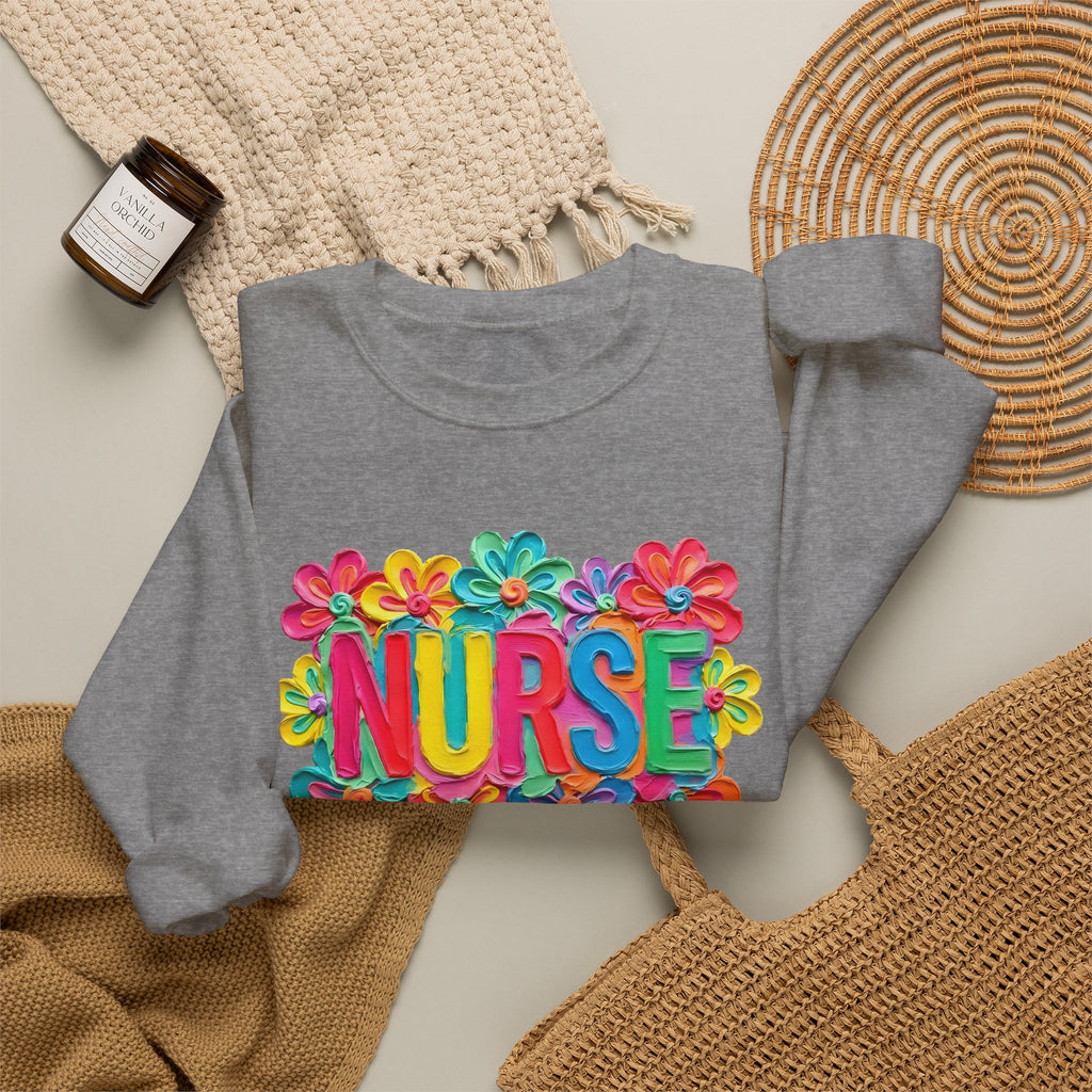 Nurse Floral Crewneck Sweatshirt — Colorful Flower Nursing Sweatshirt