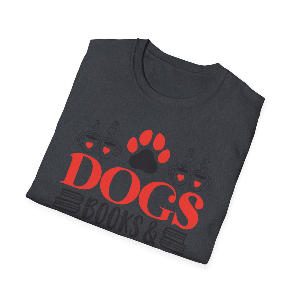 Dogs Books & Coffee T-Shirt (Red) — Dog Lover Reading & Coffee Tee