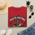 Death Before Decaf Coffee T-Shirt — Bold Skull Coffee Lover Tee