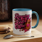 "Running on Iced Coffee" Pink Graphic Accent Mug (11/15oz) — Coffee Mug