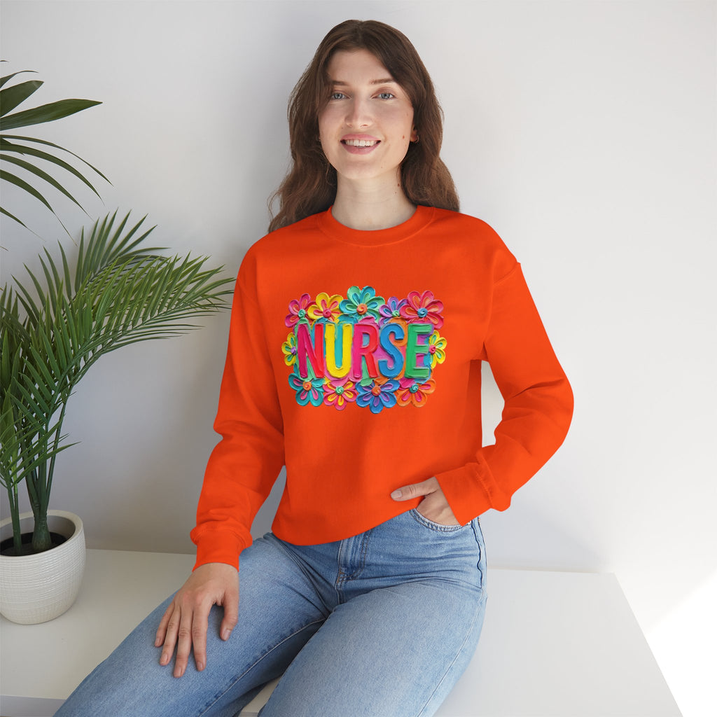 Nurse Floral Crewneck Sweatshirt — Colorful Flower Nursing Sweatshirt