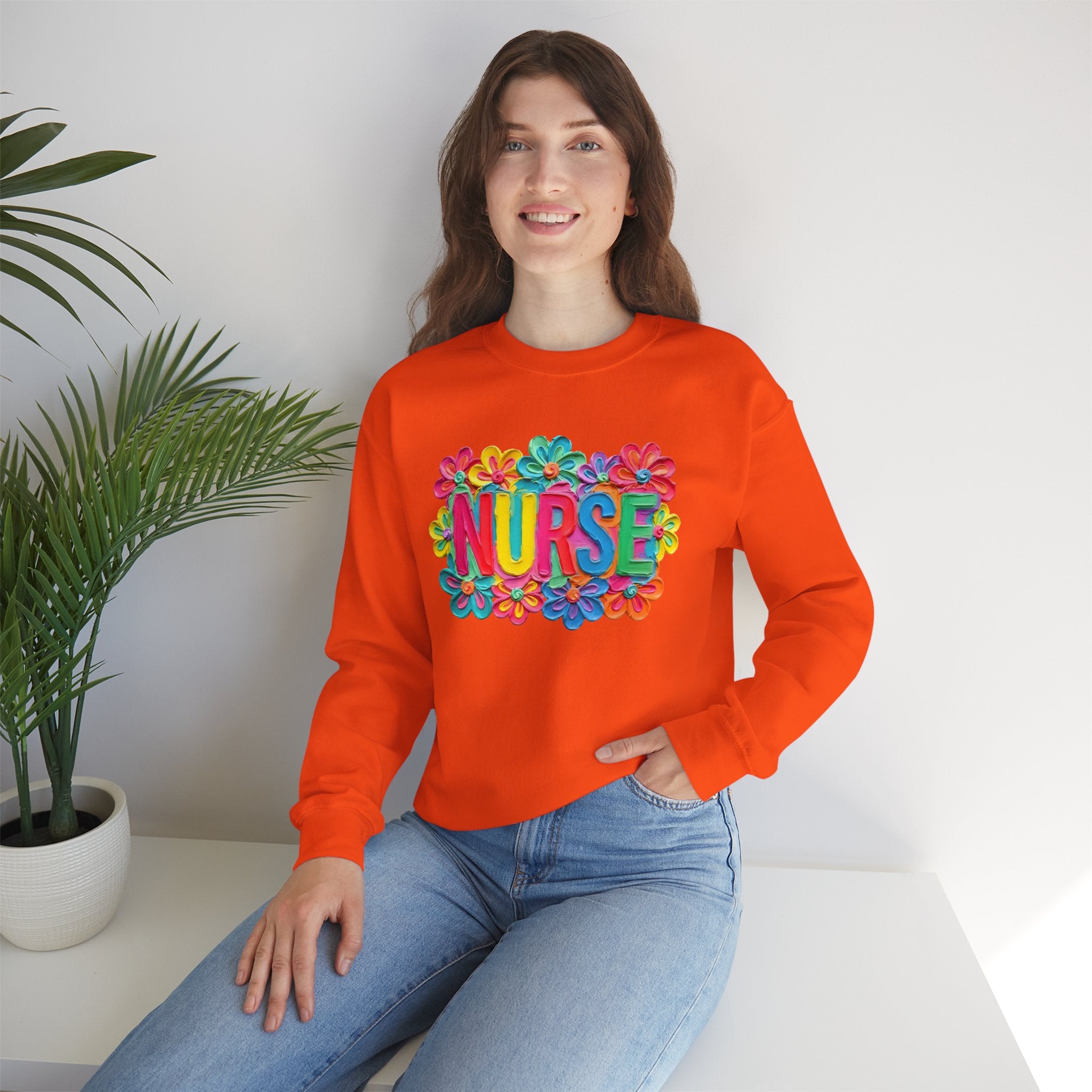 Nurse Floral Crewneck Sweatshirt — Colorful Flower Nursing Sweatshirt