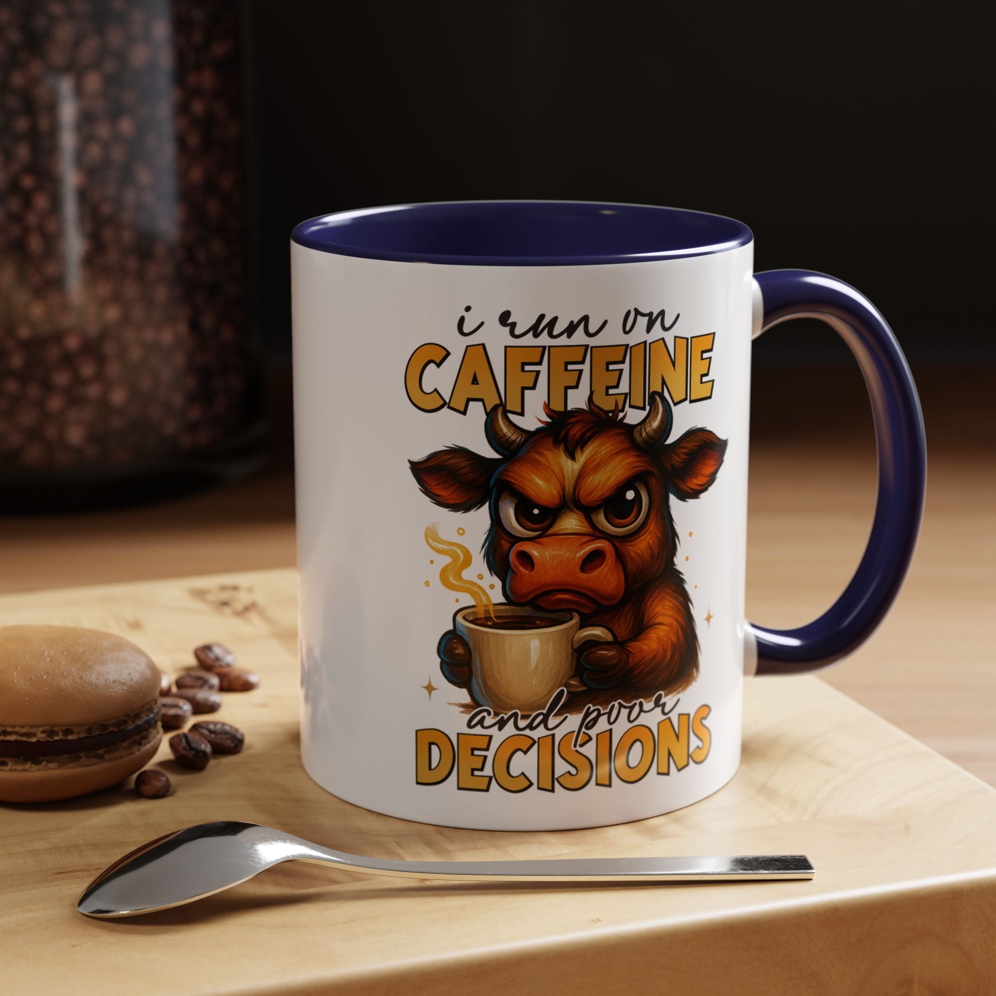 "I Run on Caffeine and Poor Decisions" Funny Cow Gift (11/15 oz) —  Coffee Mug
