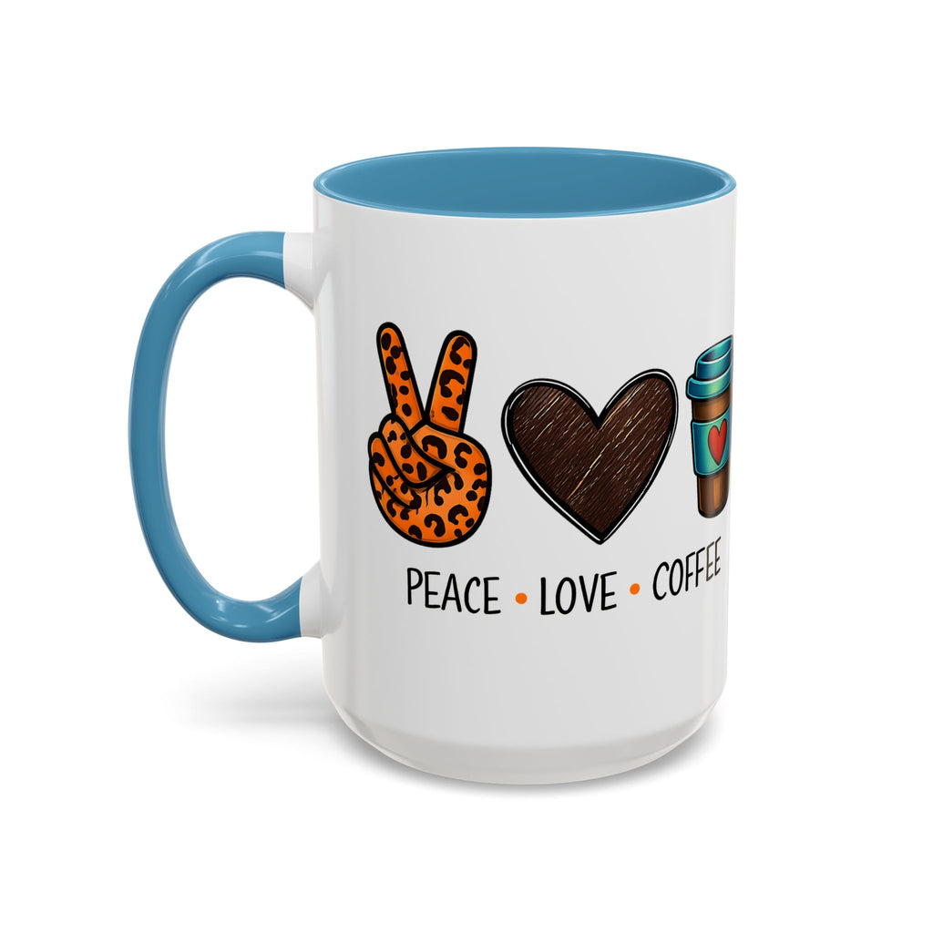 Peace • Love • Coffee Accent Mug — Leopard Peace Sign Coffee Lover Gift