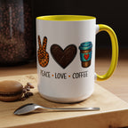 Peace • Love • Coffee Accent Mug — Leopard Peace Sign Coffee Lover Gift