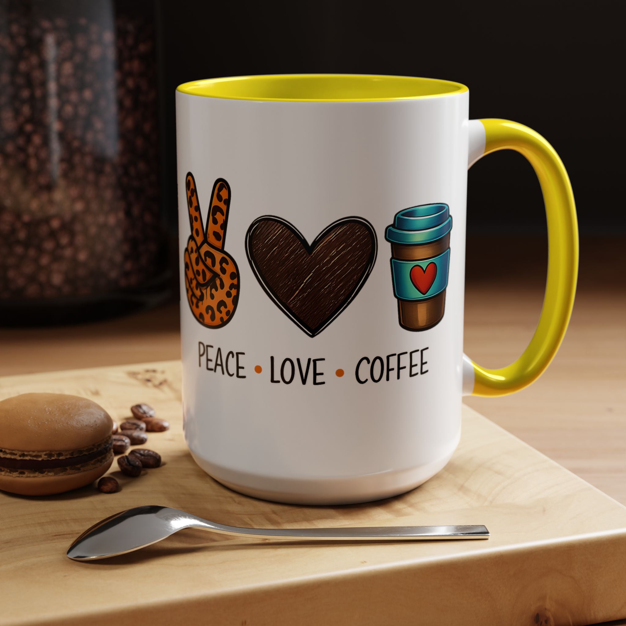 Peace • Love • Coffee Accent Mug — Leopard Peace Sign Coffee Lover Gift