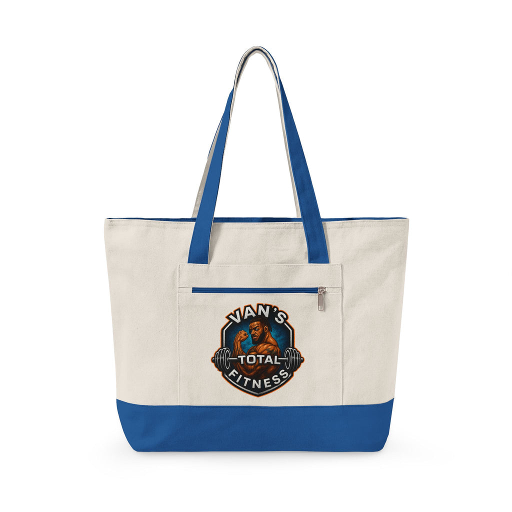 Fitness Logo Canvas Tote Bag — "Van's Total Fitness" Zippered Beach & Gym Tote