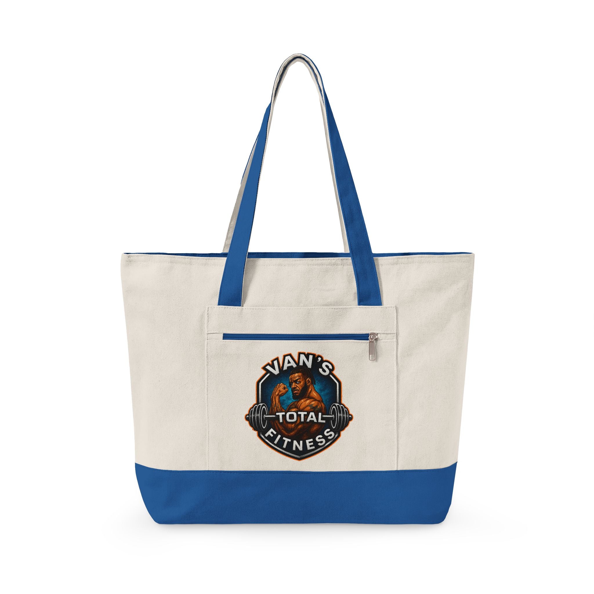 Fitness Logo Canvas Tote Bag — "Van's Total Fitness" Zippered Beach & Gym Tote