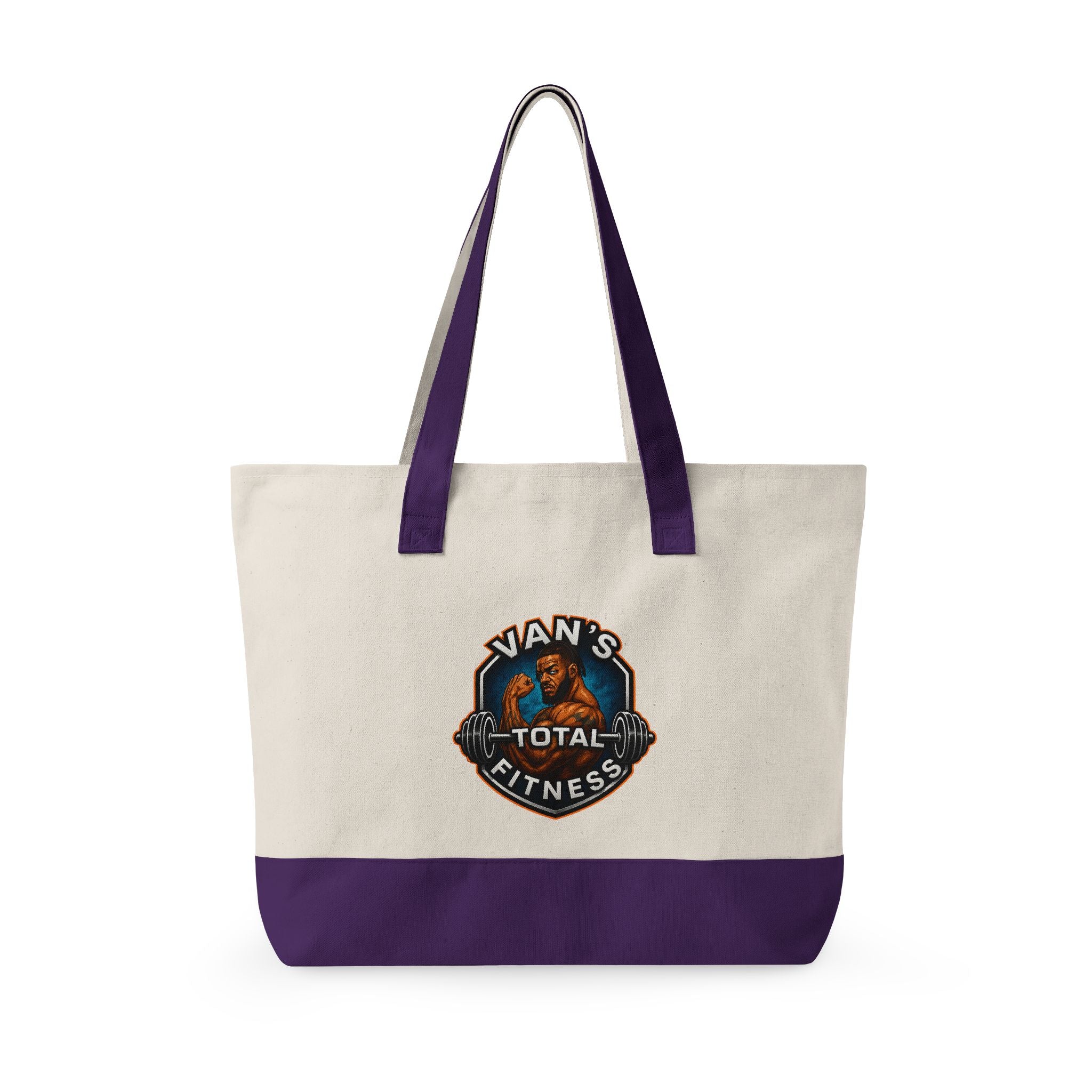 Fitness Logo Canvas Tote Bag — "Van's Total Fitness" Zippered Beach & Gym Tote