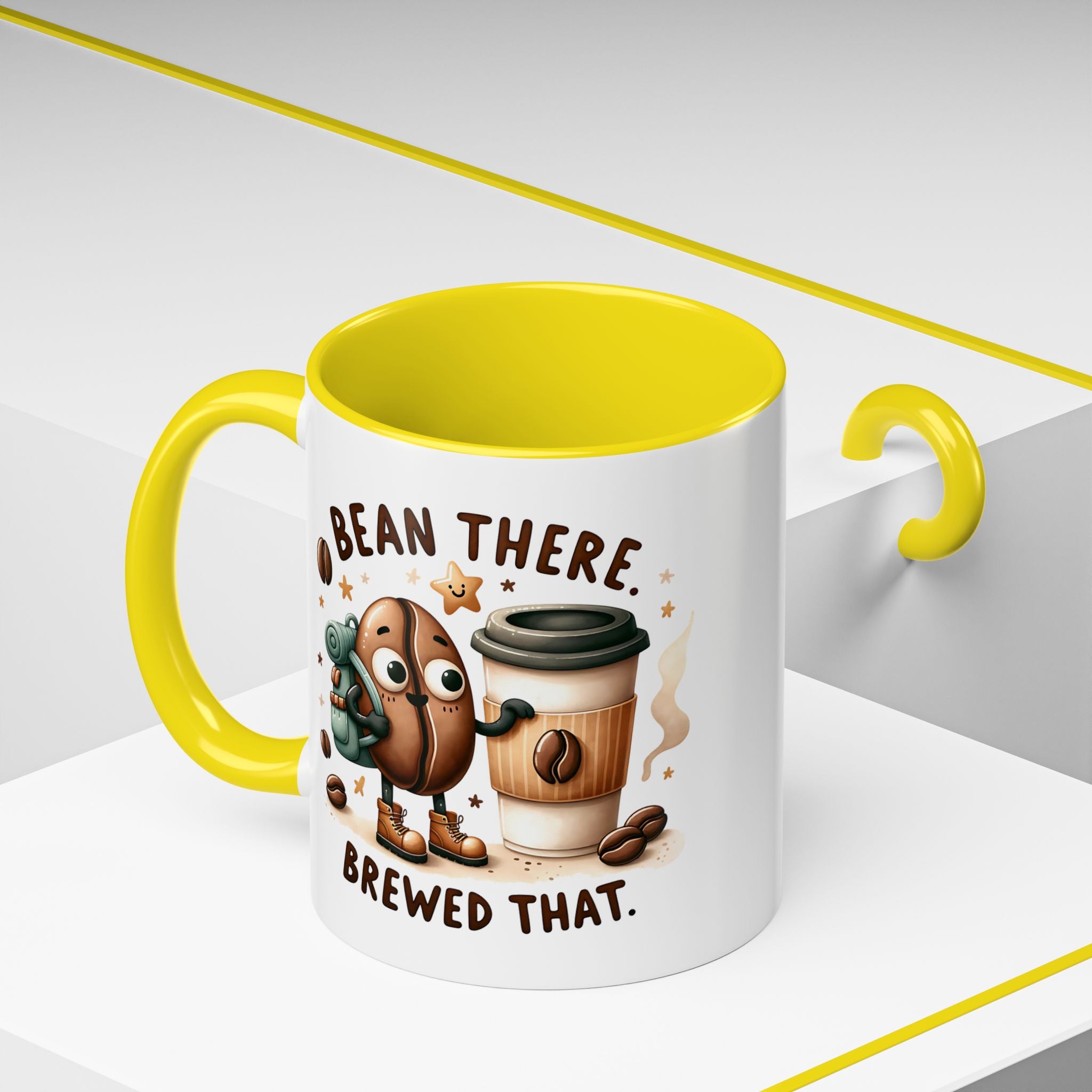 Bean There Brewed That Coffee Mug — Cute Coffee Bean & Cup Accent Mug (11/15oz)
