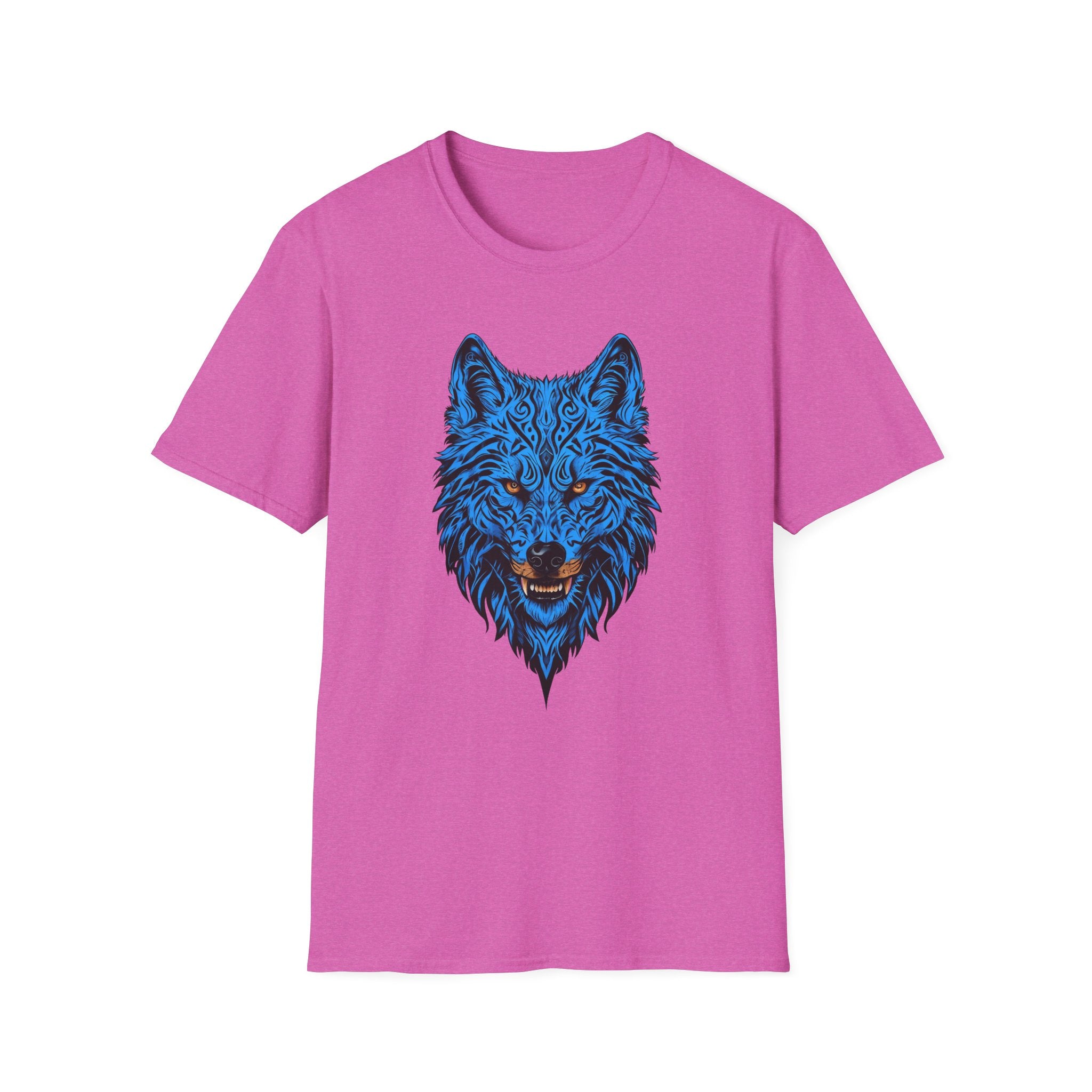 Blue Wolf Head T-Shirt – Stylized Tribal Wolf Graphic Tee