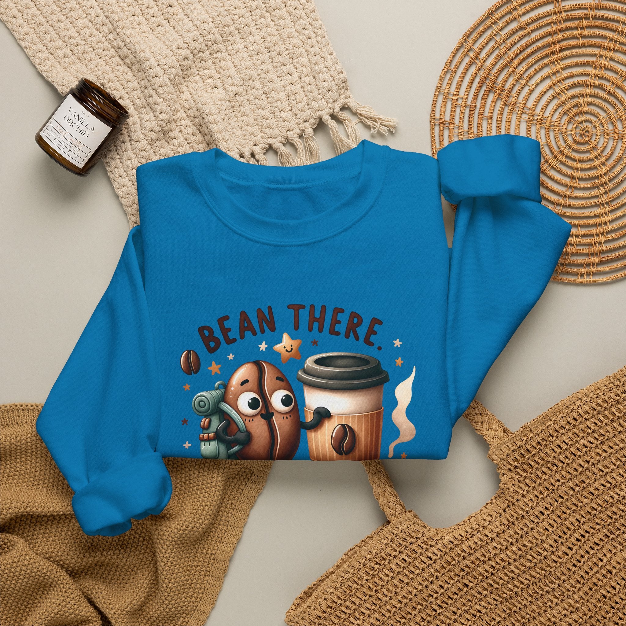 Coffee Crewneck Sweatshirt — “Bean There, Brewed That” Cute Coffee Bean Design