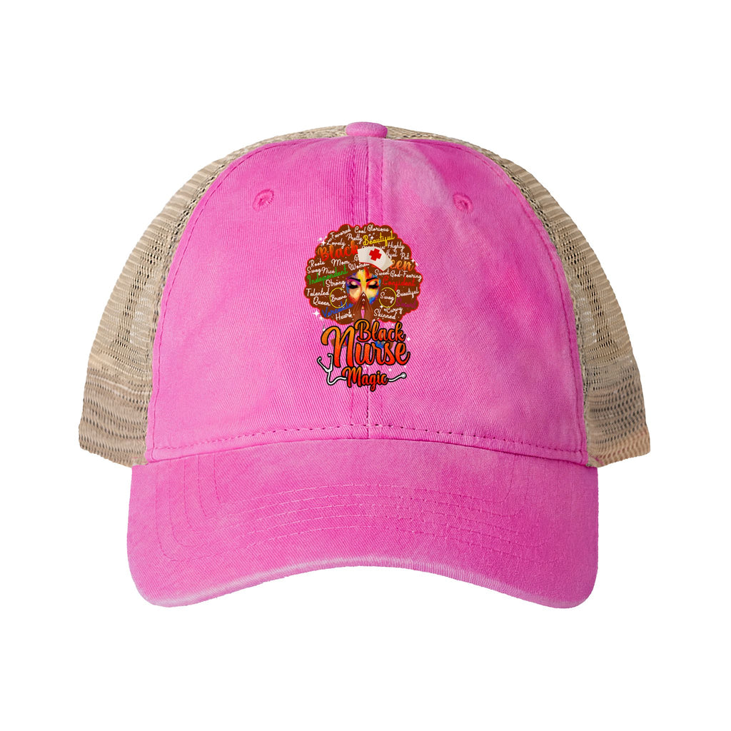 Black Nurse Magic Ponytail Back Hat - Women's Washed Mesh-Back Cap