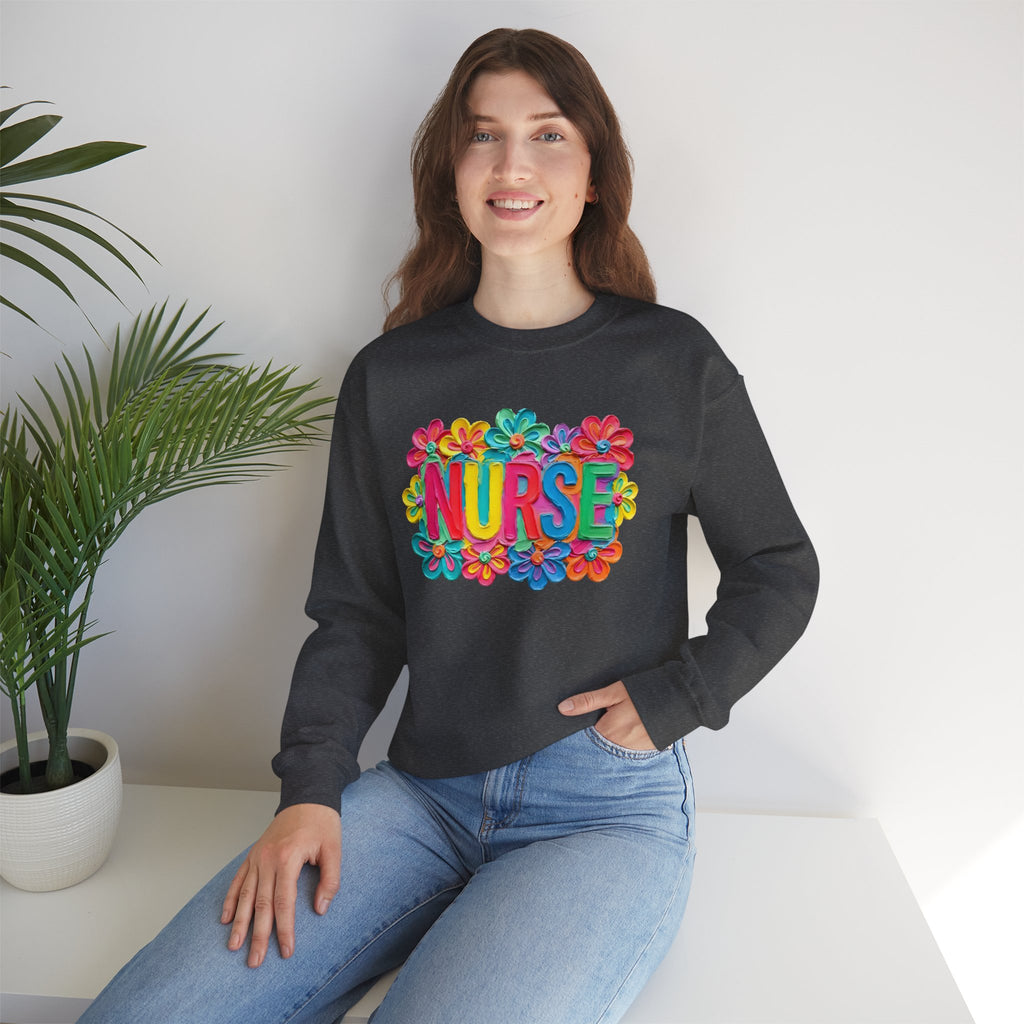 Nurse Floral Crewneck Sweatshirt — Colorful Flower Nursing Sweatshirt