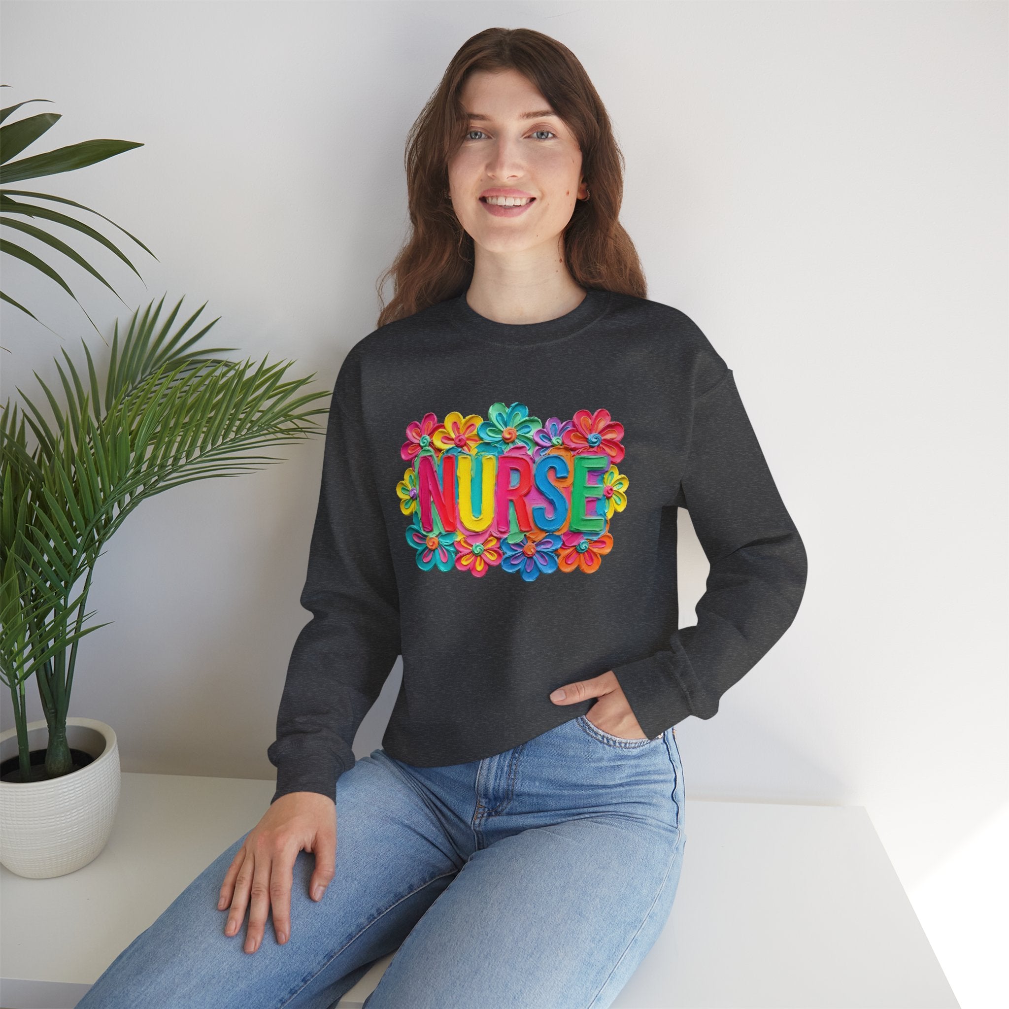 Nurse Floral Crewneck Sweatshirt — Colorful Flower Nursing Sweatshirt