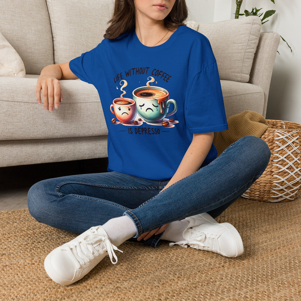 Coffee T-Shirt — "Life Without Coffee is Depresso" Cute Sad Coffee Tee