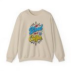 Coffee Crewneck Sweatshirt – “My Blood Type is Coffee” Graphic Pullover