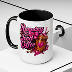 "Running on Iced Coffee" Pink Graphic Accent Mug (11/15oz) — Coffee Mug